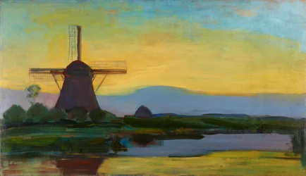 Oostzijdse mølle med utvidet blå, gul og lilla himmel, ca. 1907-begynnelsen av 1908